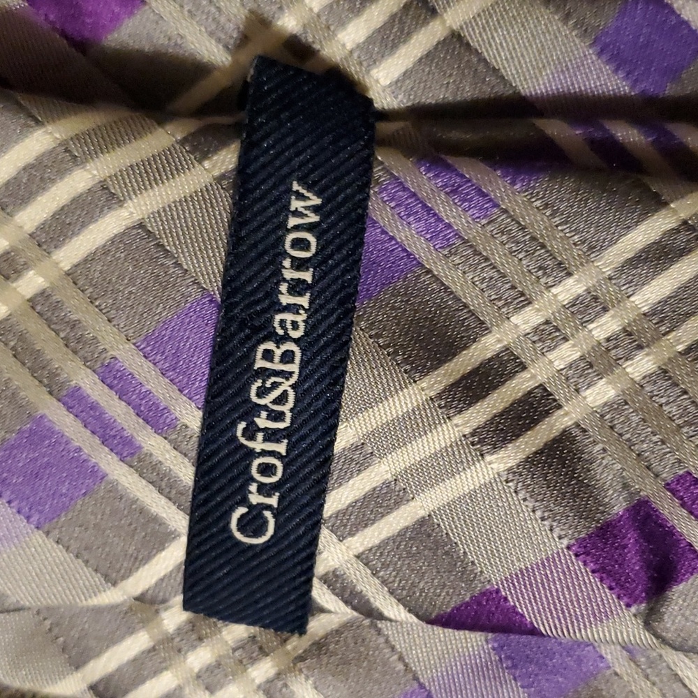 Croft & Barrow Gray/Purple/White Plaid Men's Silk Necktie - Picture 3 of 5